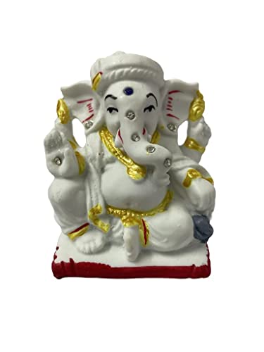 White Ganesha Idol Figurine Showpiece for Car Dashboard and Decor Happiness and Wealth