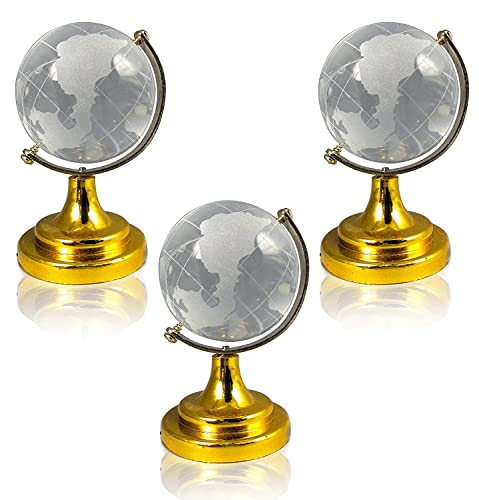 Fengshui Crystal Globe with Golden Stand (Set of 3) for Positive Energy Success Good Luck and Prosperity Vastu Remedy for Home