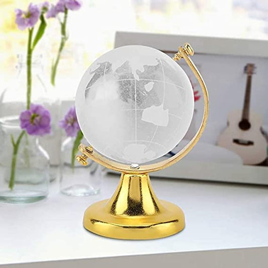 Fengshui Crystal Globe with Golden Stand for Positive Energy Success Good Luck and Prosperity