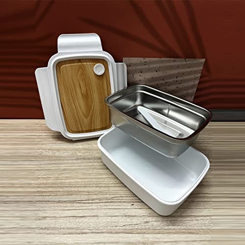 Shoppersduniya Lunch Box – Stainless Steel Handy Lunch Box with Wooden Style lid Tiffin Box for Boys, Girls, School & Office Men.(1400ml)