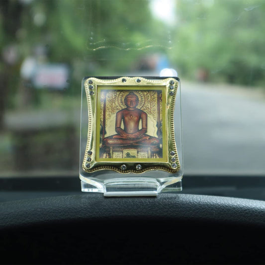 Lord Jain Mahavir Swami Idol Golden Foil (Plated) Car Dashboard Showpiece Décor