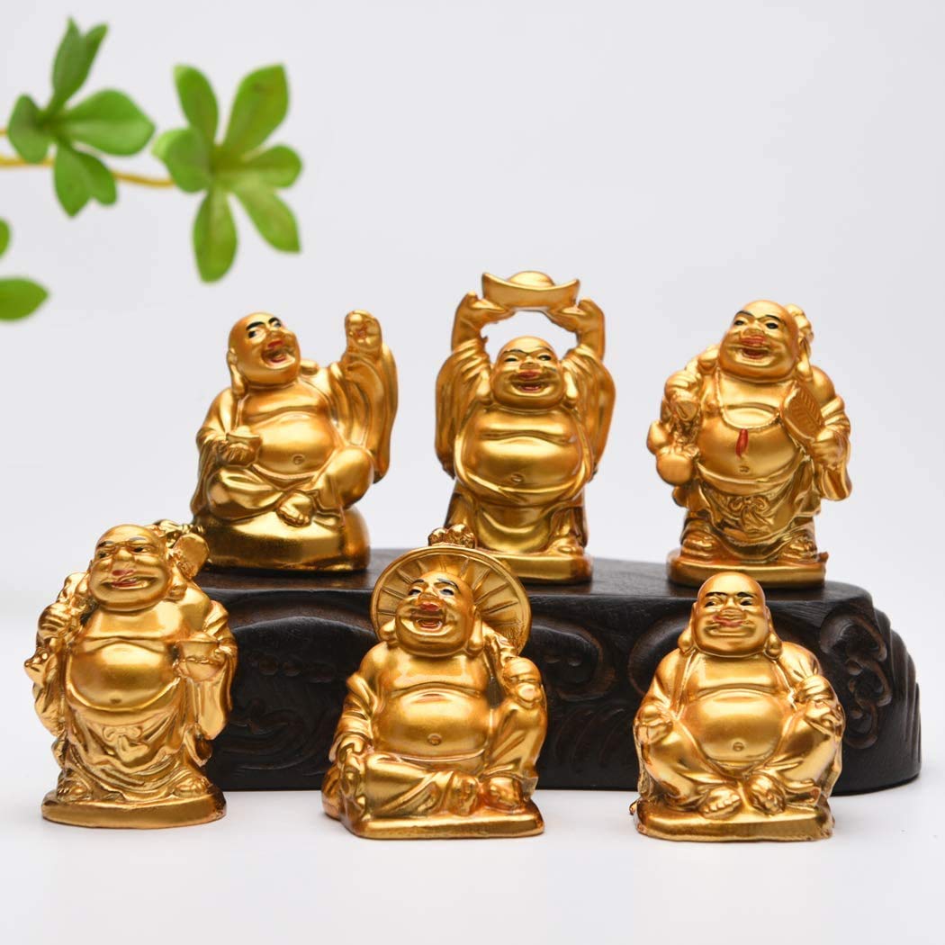 Fengshui Laughing Buddha Set of 6 Different Poses for Money, Good Luck, Health, Wealth & Happiness Living Room