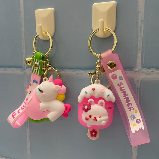 3D Fancy Rubber Keychain Unicorn and Rabbit Pink